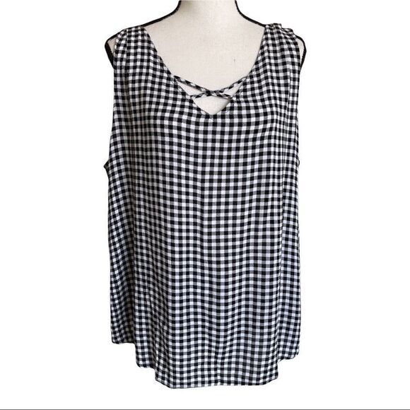 a.n.a. Black and White Buffalo Check Sleeveless Summer Swing Tank - Large - Picture 1 of 8